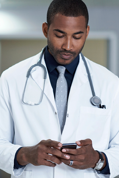 Physician on phone