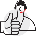 thumbs up and call center employee icon
