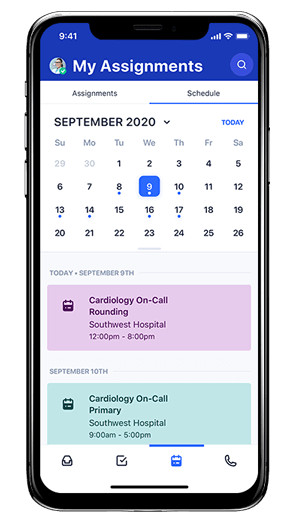 Mobile schedule screenshot