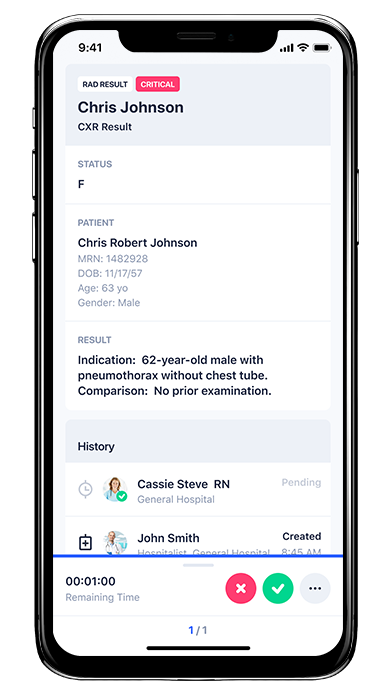 Mobile screenshot of critical test results