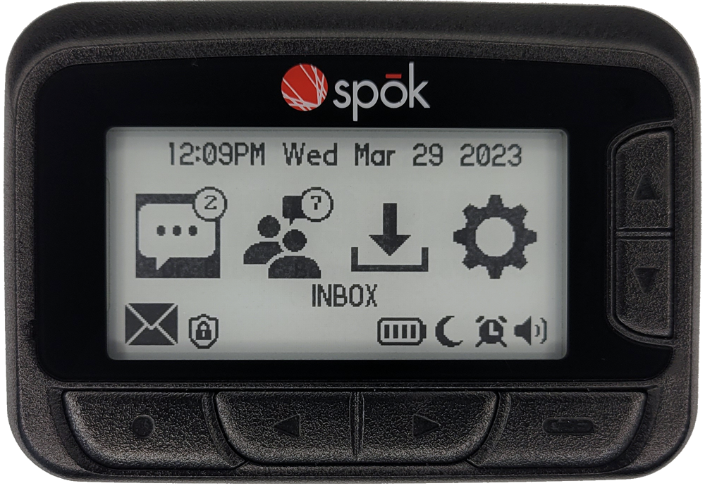an image of the GenA pager, with the main menu on the screen